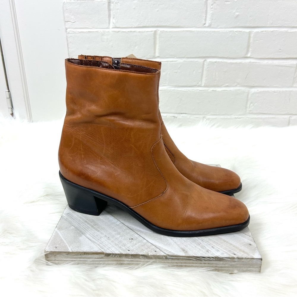 Vintage Selby Brown Leather Ankle Booties Size 9